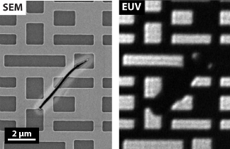 Comparison of SEM and AIT images of an EUV photomask.